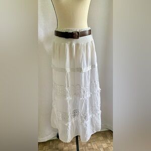 Womens Via Signoria White Tiered boho Maxi Skirt‎ size Small